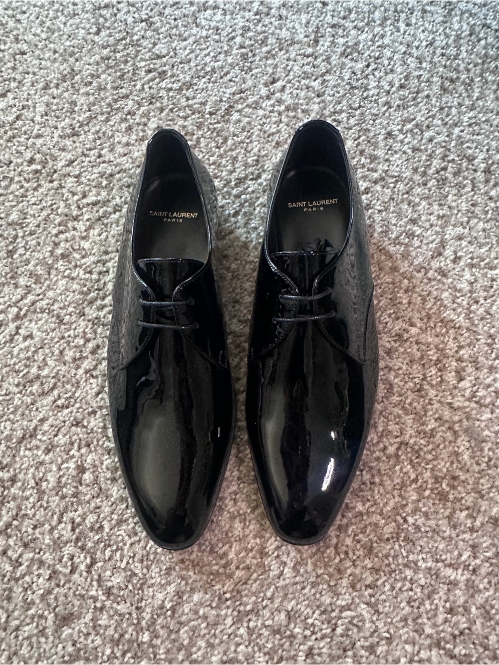 Saint Laurent Black Patent Leather Derby Shoes Sz 41.5